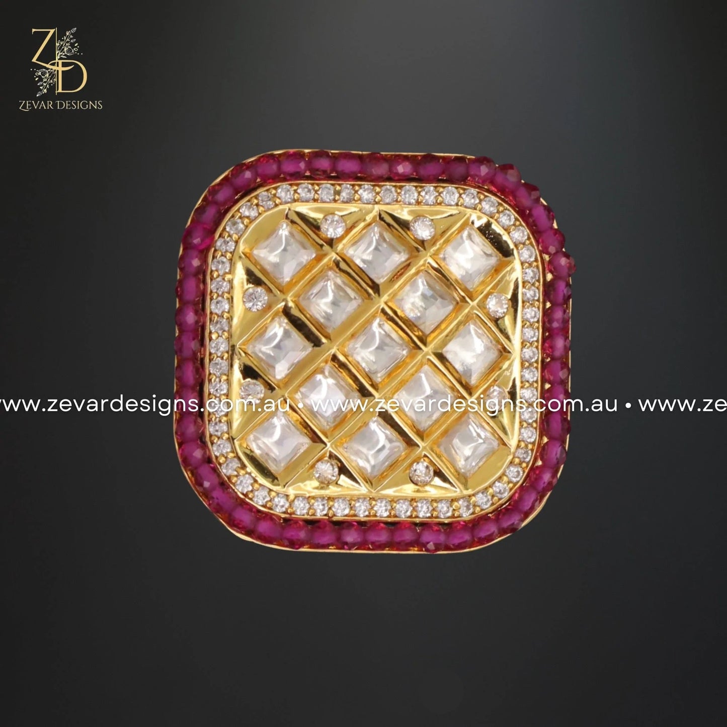 Zevar Designs Rings Square Kundan Ring in Ruby