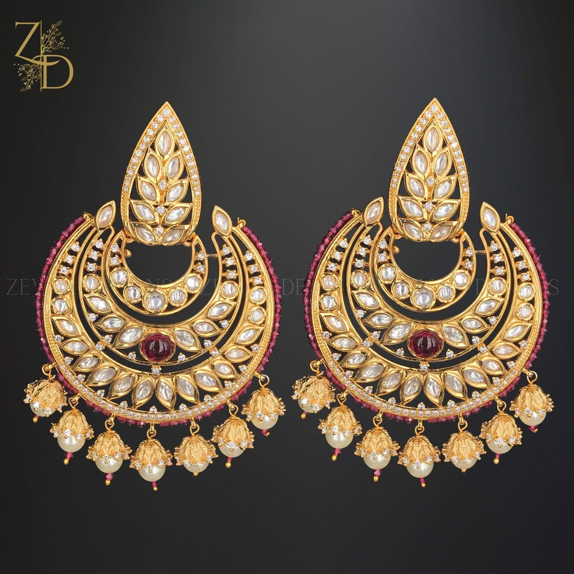 Zevar Designs Kundan Hangings Traditional Kundan Chandbali - Ruby Red