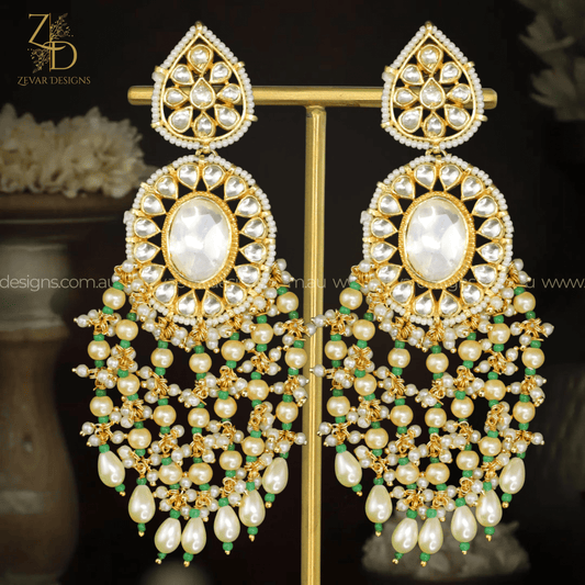 Zevar Designs Kundan Earrings Tyaani Inspired Pachi Kundan Earrings - pearls & mint