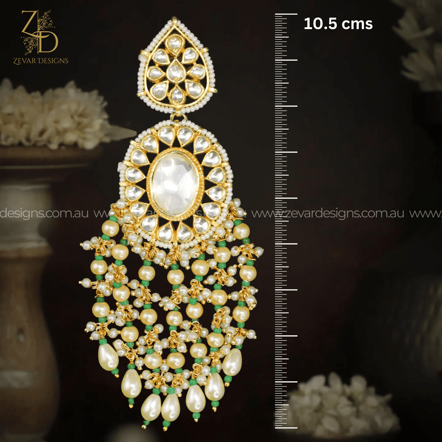 Zevar Designs Kundan Earrings Tyaani Inspired Pachi Kundan Earrings - pearls & mint