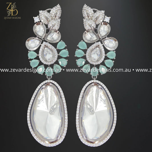 Zevar Designs Fusion-Amrapali Uncut Kundan AD Victorian Earrings - Mint