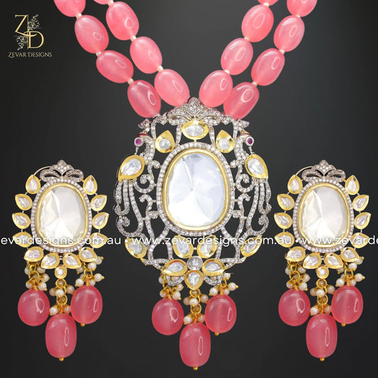 Zevar Designs Long Necklace Sets Uncut Kundan and AD Dual Finish Long Set - Carrot Red