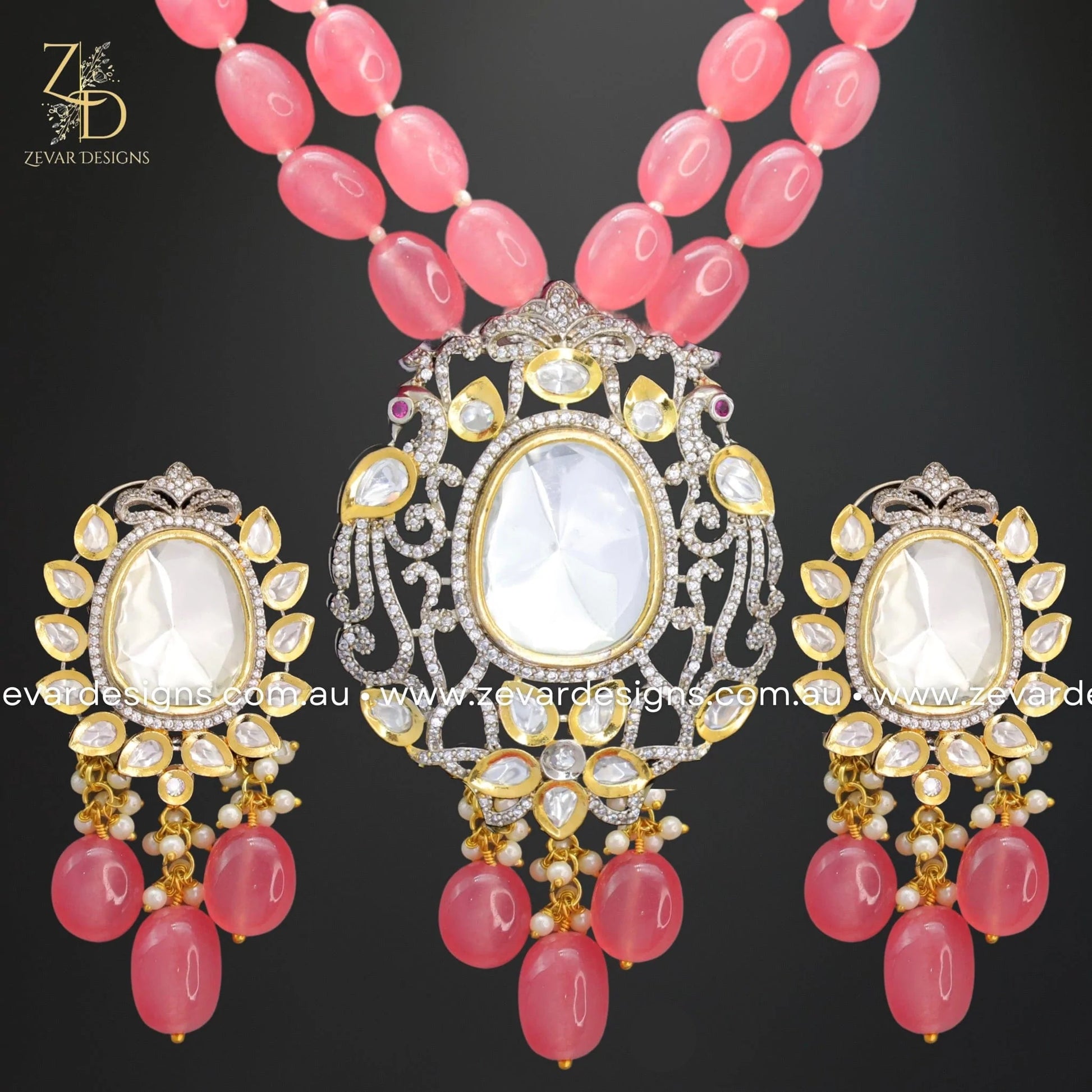 Zevar Designs Long Necklace Sets Uncut Kundan and AD Dual Finish Long Set - Carrot Red