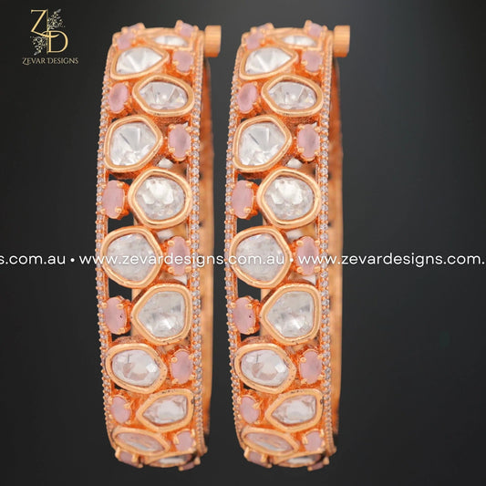 Zevar Designs Kundan Bangles Uncut Kundan Polki & AD Bangles with Pink stones