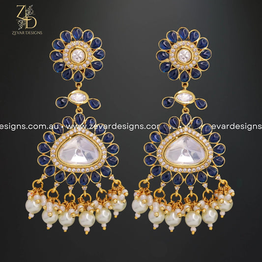Zevar Designs Kundan Earrings Uncut Kundan Polki Earrings - Blue