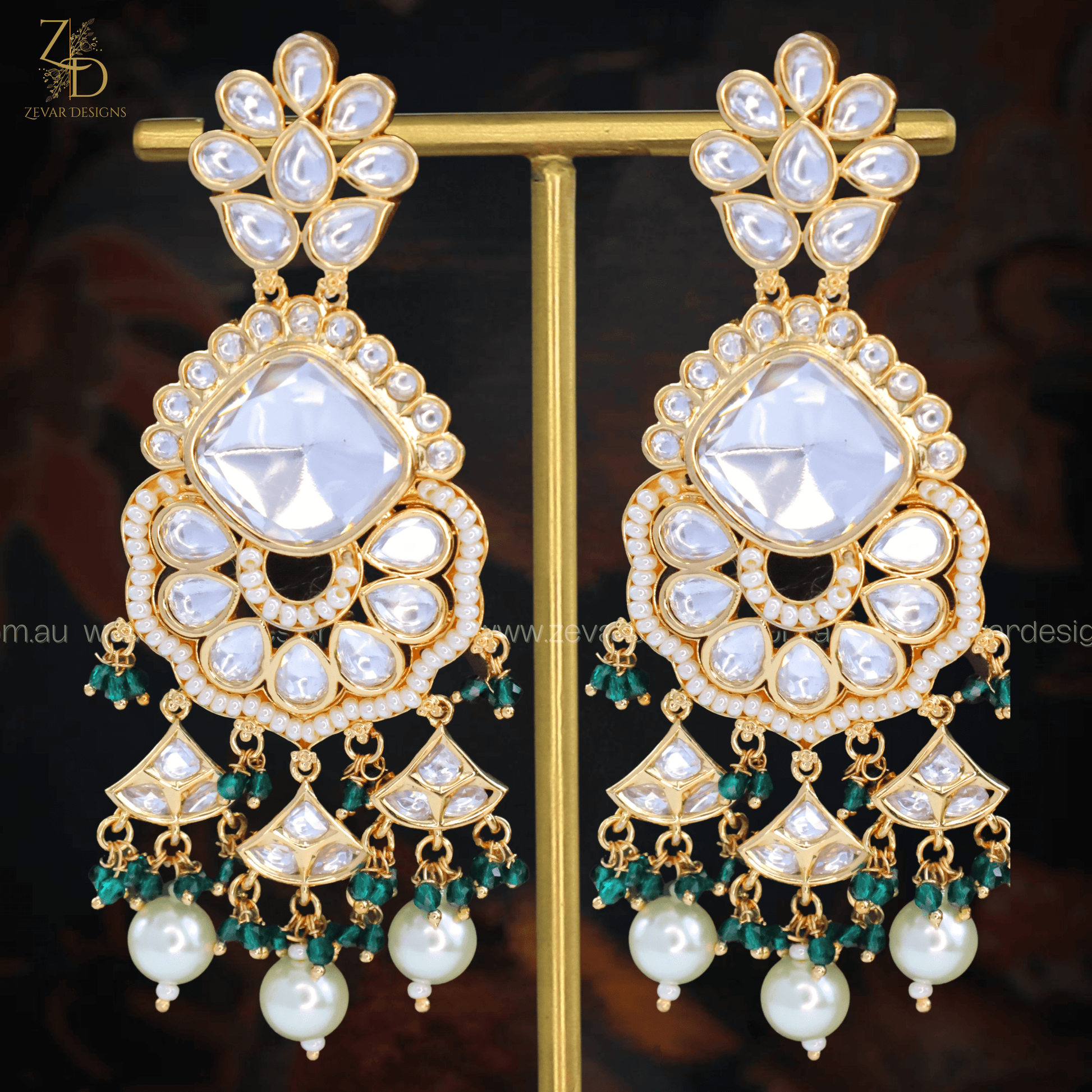 Uncut Kundan Polki Earrings Green