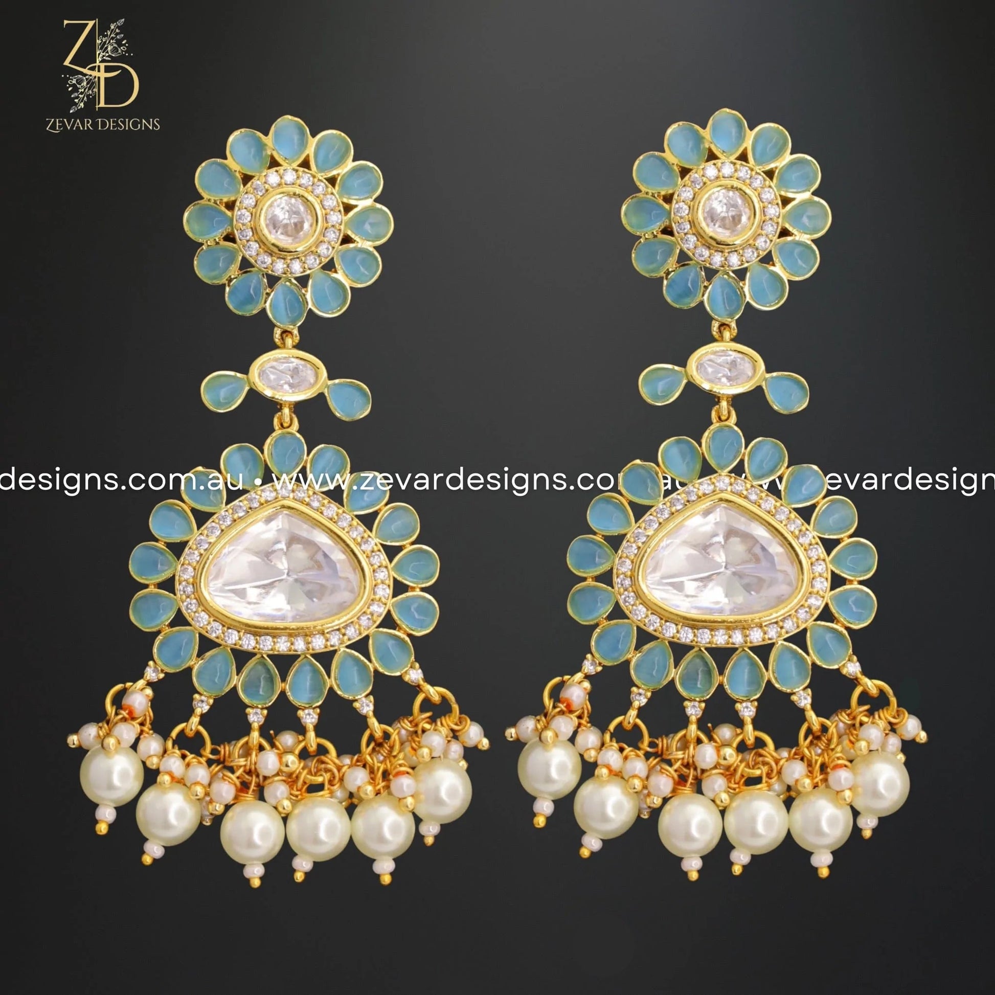 Zevar Designs Kundan Earrings Uncut Kundan Polki Earrings - Mint