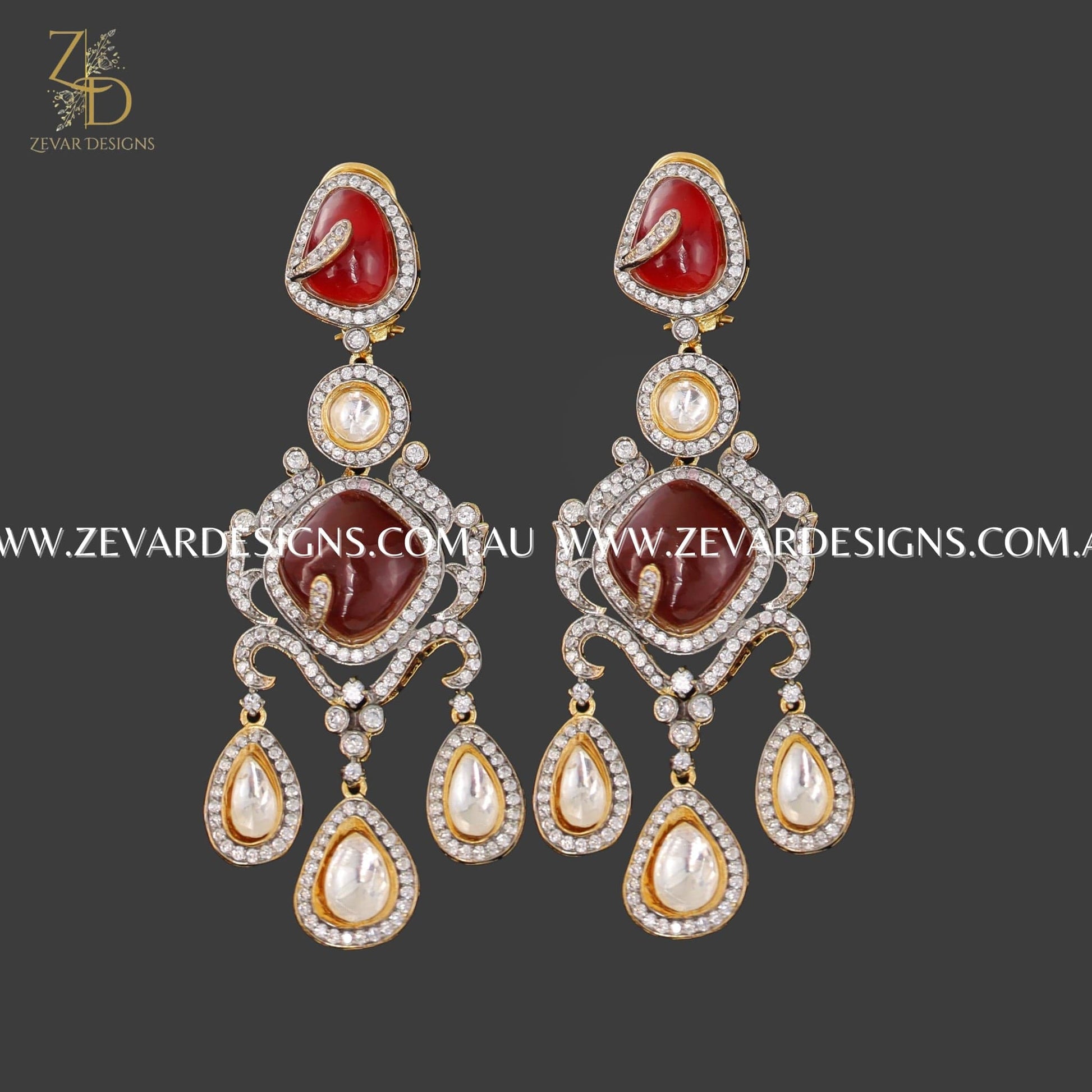 Zevar Designs Designer Necklace Sets Uncut Kundan Polki Necklace Set - Red