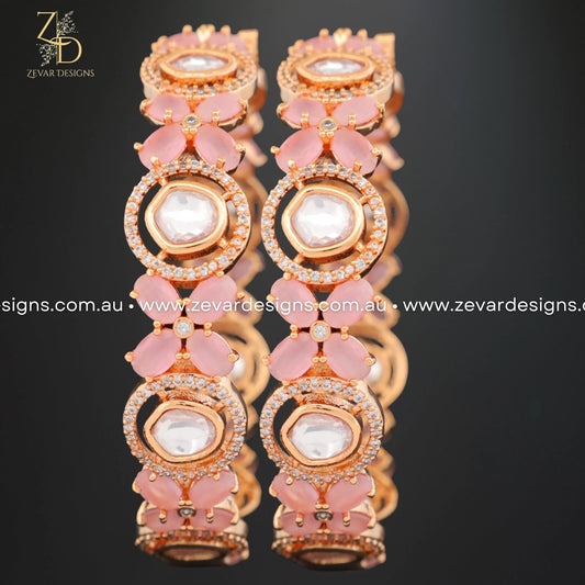 Zevar Designs Kundan Bangles Uncut Kundan Polki with AD & Pink Stones