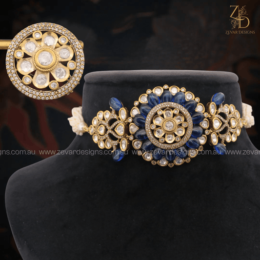 Zevar Designs Necklace Sets Victorian Choker Set - Blue