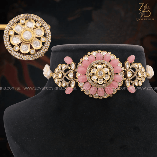 Zevar Designs Necklace Sets Victorian Choker Set - Pink