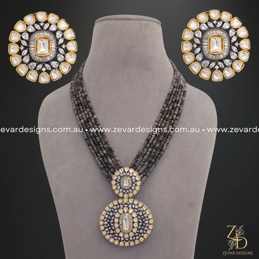 Zevar Designs Long Necklace Sets Victorian Style Kundan Black Finish Long Set