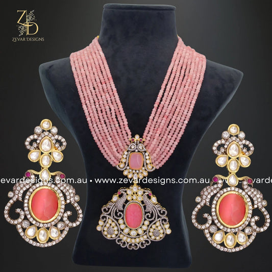 Zevar Designs Long Necklace Sets Victorian Style Long Necklace in Dual Finish  - Pink