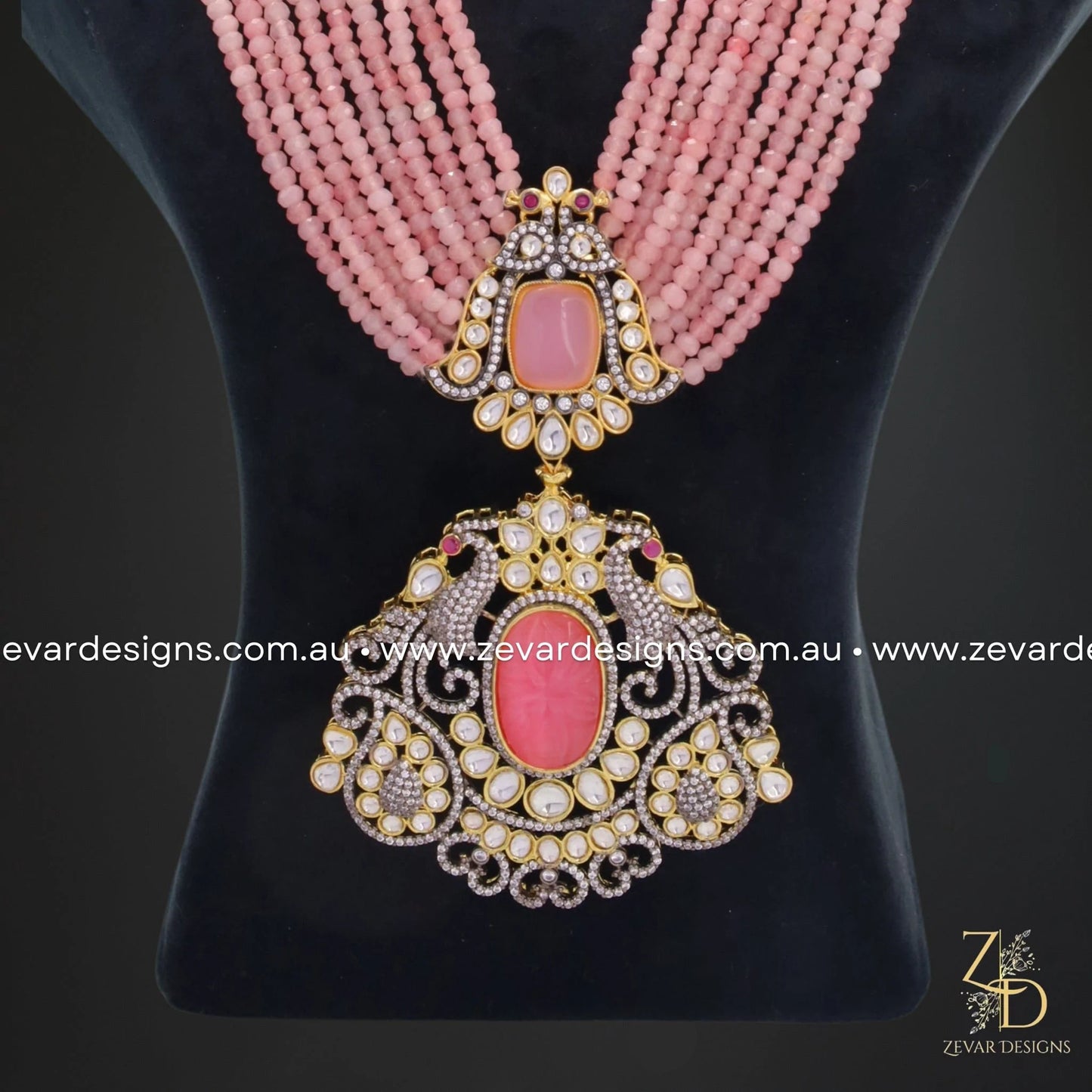 Zevar Designs Long Necklace Sets Victorian Style Long Necklace in Dual Finish  - Pink