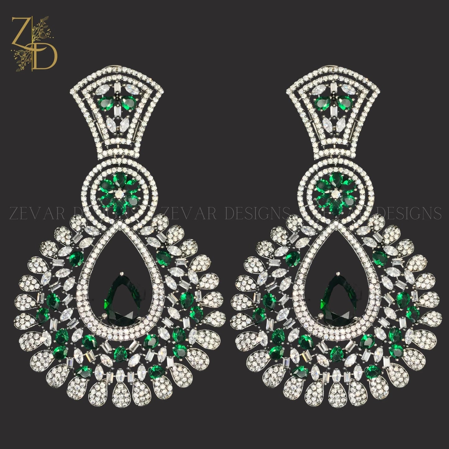Zevar Designs Zircon Earrings Zircon Earrings - Emerald Green