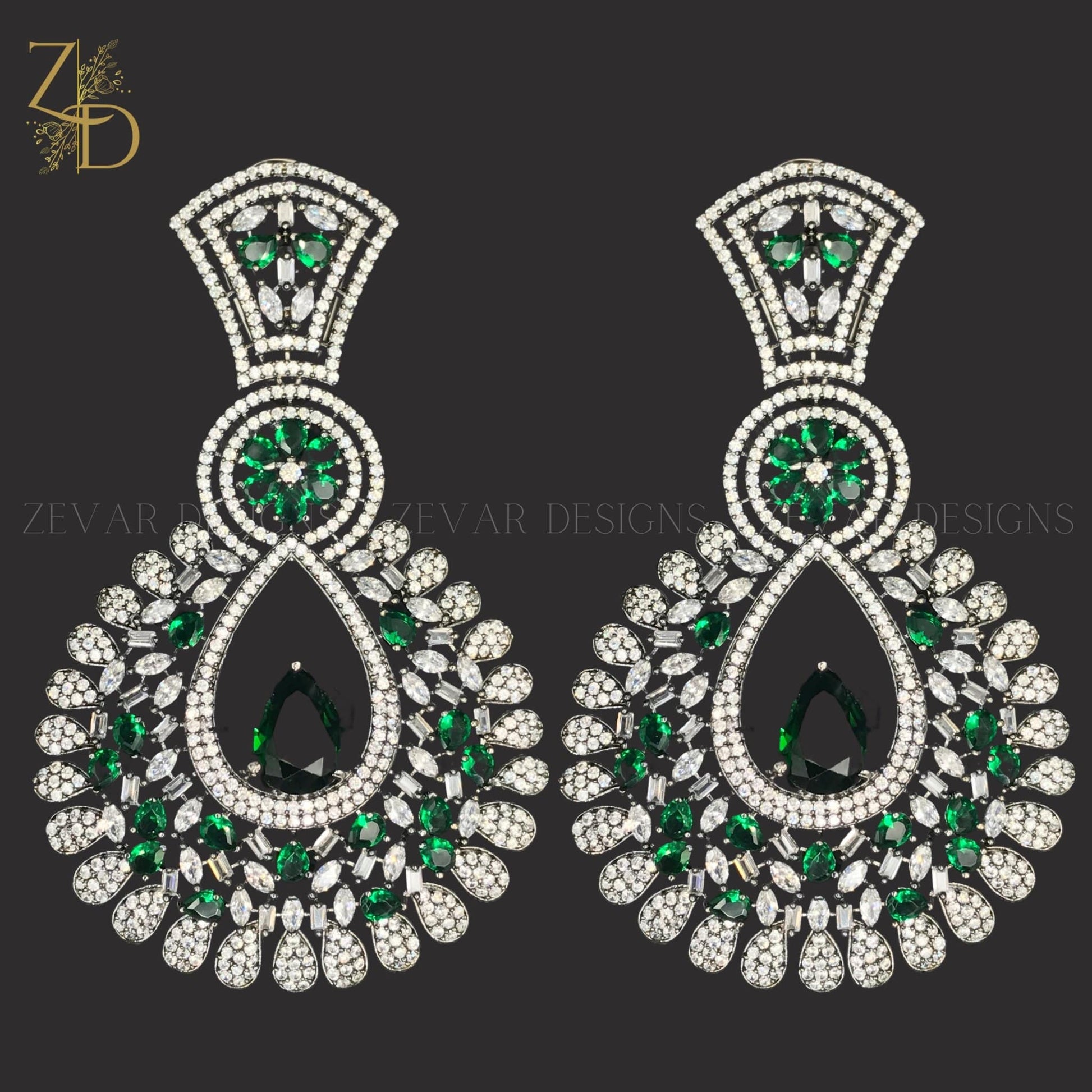 Zevar Designs Zircon Earrings Zircon Earrings - Emerald Green