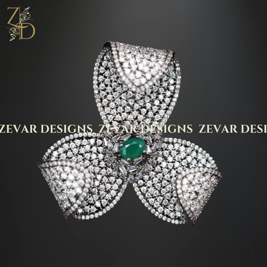Zevar Designs Zircon Ring Zircon Oversize Flower Ring - Black Rhodium and Emerald Green