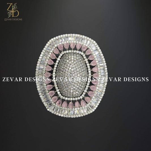 Zevar Designs Zircon Ring Zircon Oversize Ring in White Rhodium and Pink