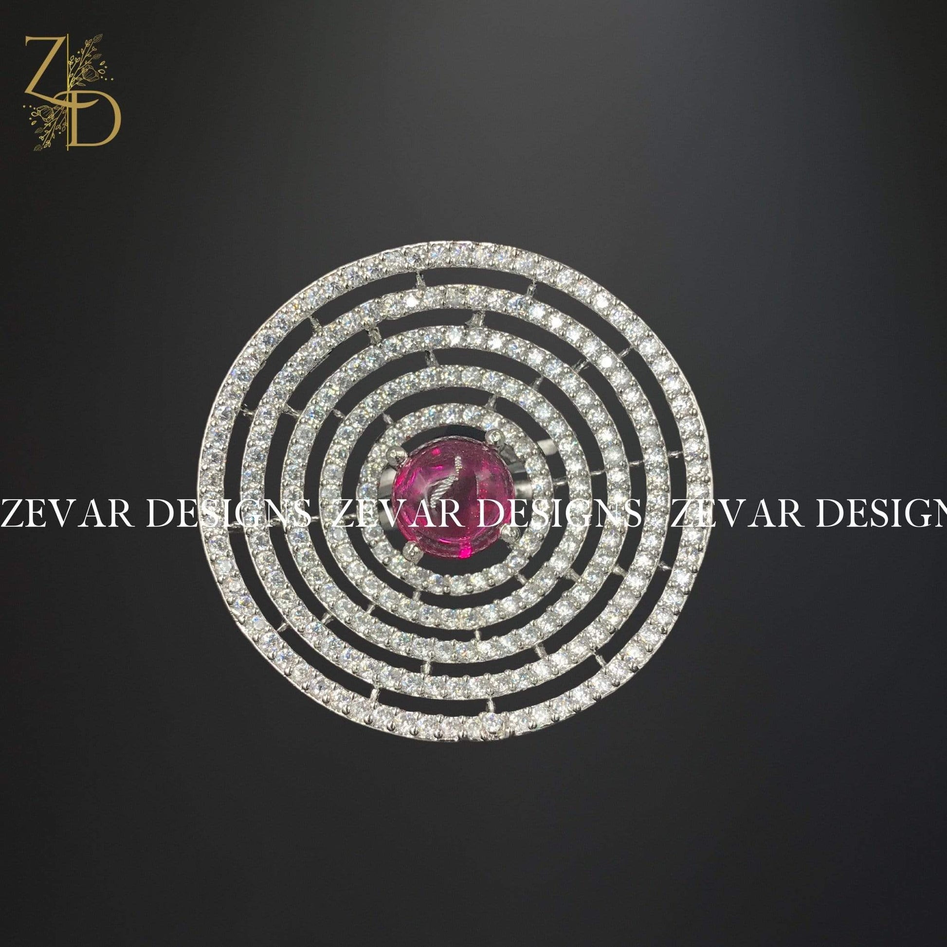 Zevar Designs Zircon Ring Ruby Red Zircon Ring in White Rhodium