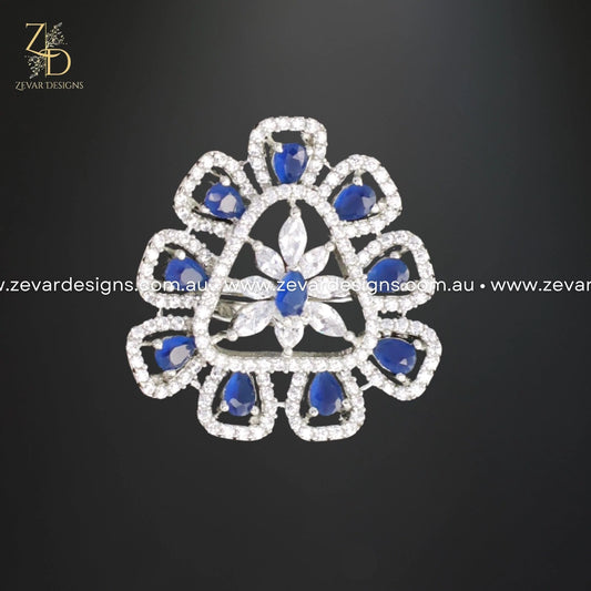 Zevar Designs Rings - AD Zircon Ring - Navy Blue