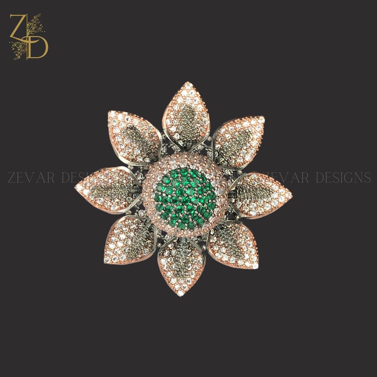 Zevar Designs Zircon Ring Zircon Rose Gold Ring - Green