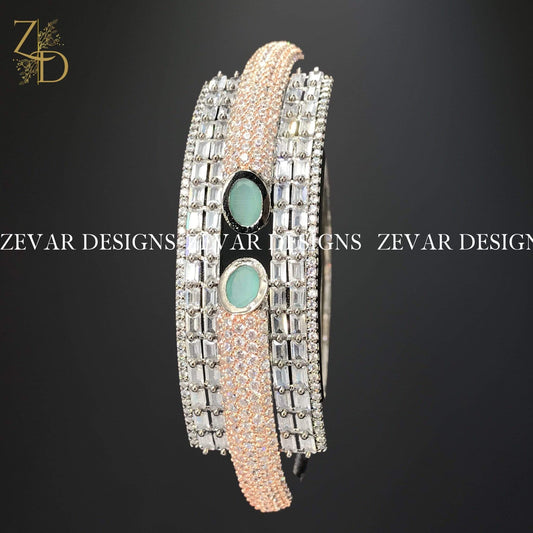 Zevar Designs Zircon Bangles Zirconia Bracelet in Mint Green and Black and Rose Finish